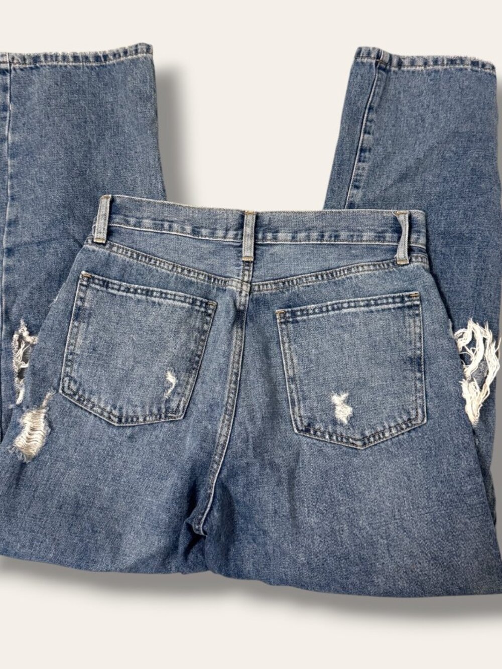 JBD Jeans Womens 28 Light Wash Distressed Ripped Straight Leg Frayed Hem Denim
